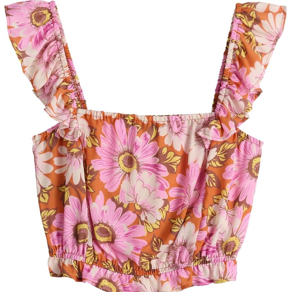 Lily Rose Pink Floral Ruffle Sleeve Crop Top Size Medium New